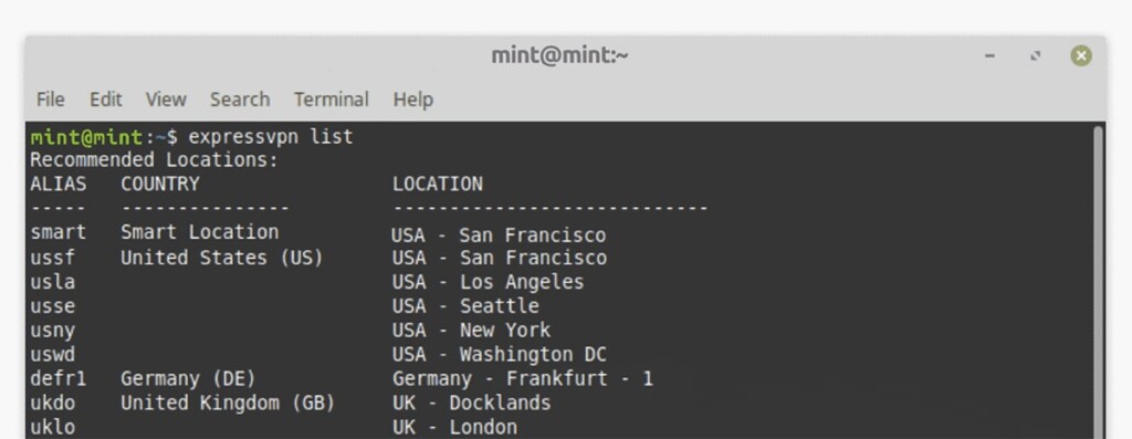 Picking Specific ExpressVPN Server Location on Linux Mint