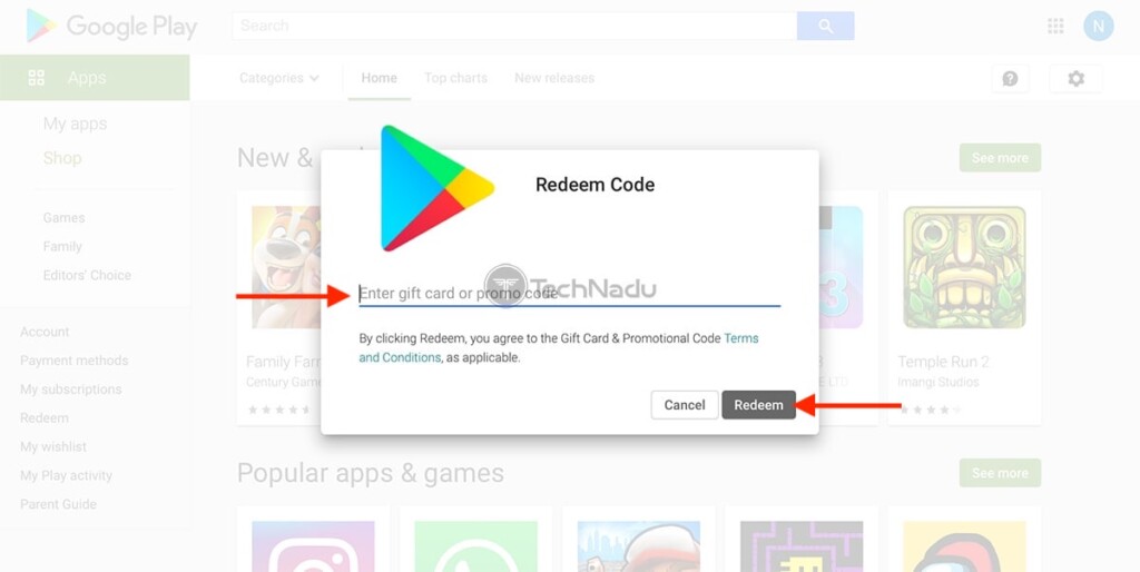 Redeeming Play Store Gift Code on the Web