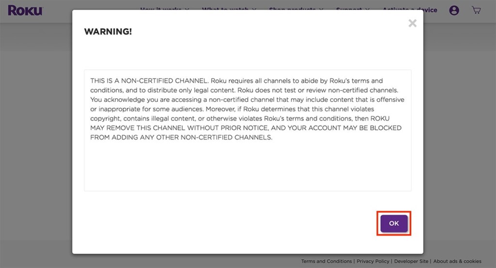 Roku Warning Message About Using Private Channels