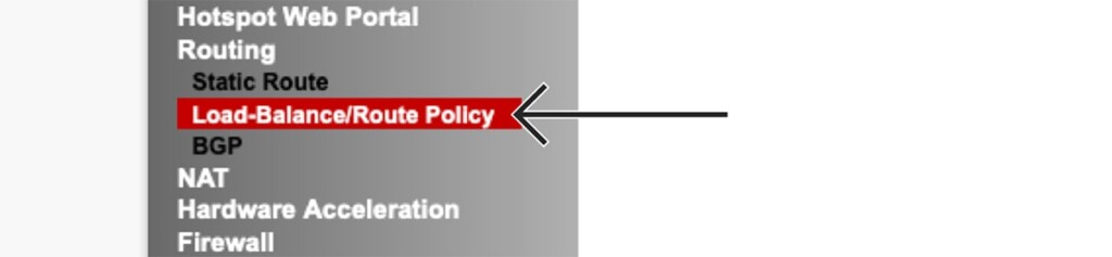 Route Policy Menu Item DrayTek