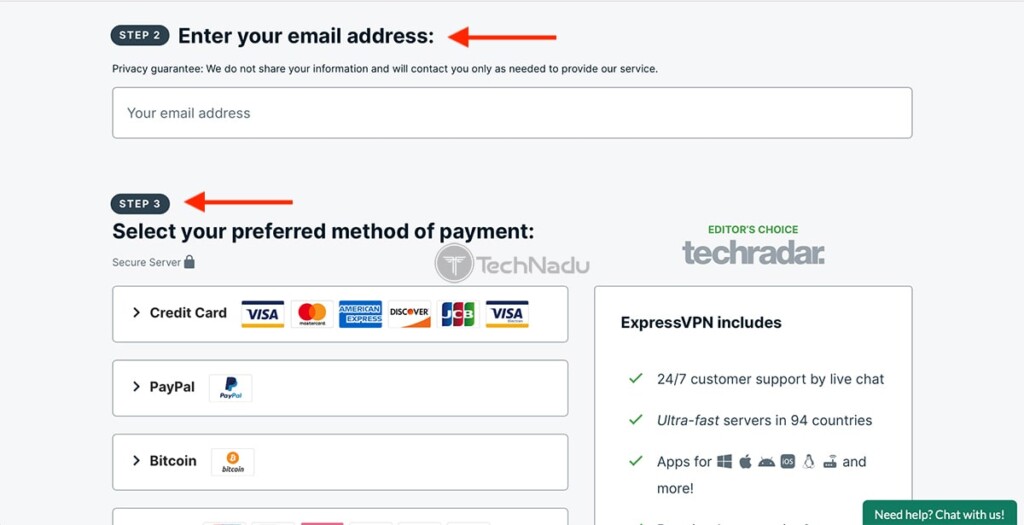 Signing Up for ExpressVPN Inputting Email and Payment Fields