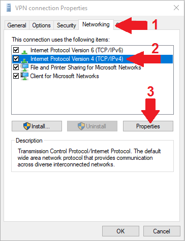 how to access IPv4 properties for manual VPN connection