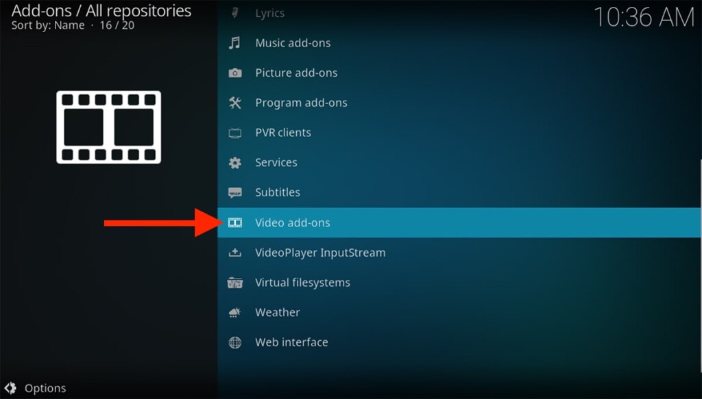Video Add-ons Kodi Interface