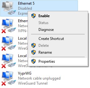 Windows 10 ExpressVPN network adapter properties