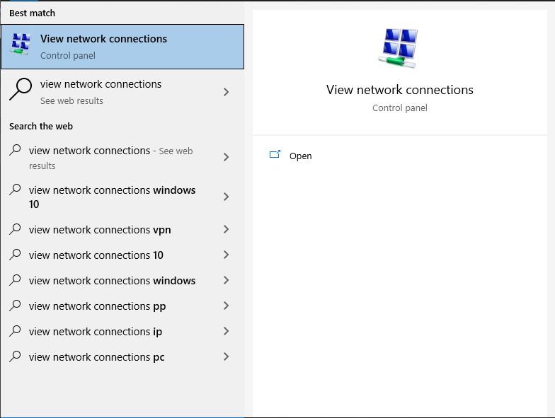 View network connections Windows 10