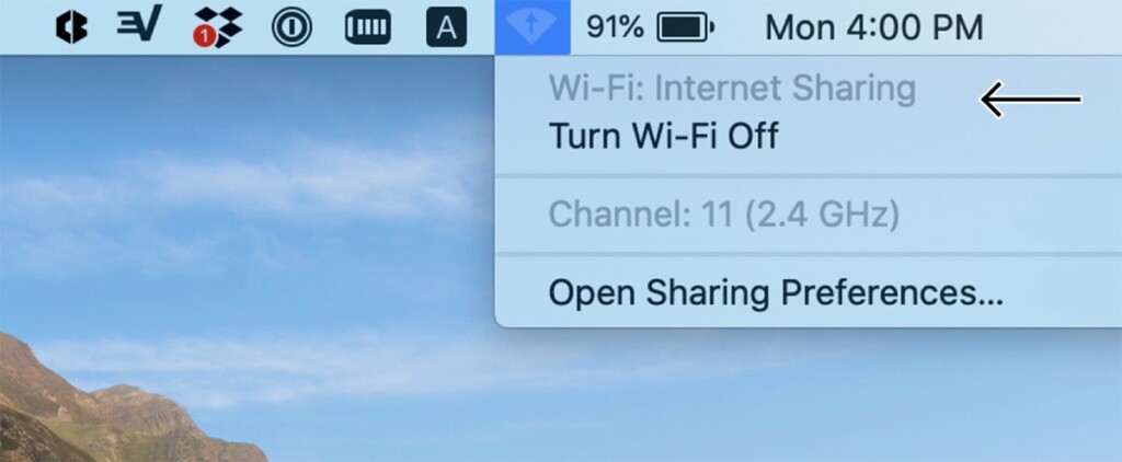 macOS Menu Bar Icon Showing Internet Sharing Status