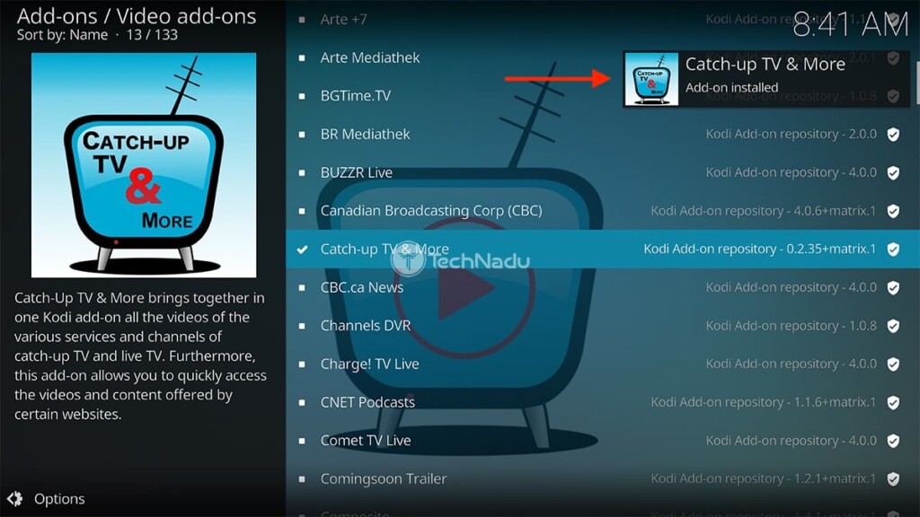 Catch Up TV and More Installed on Kodi