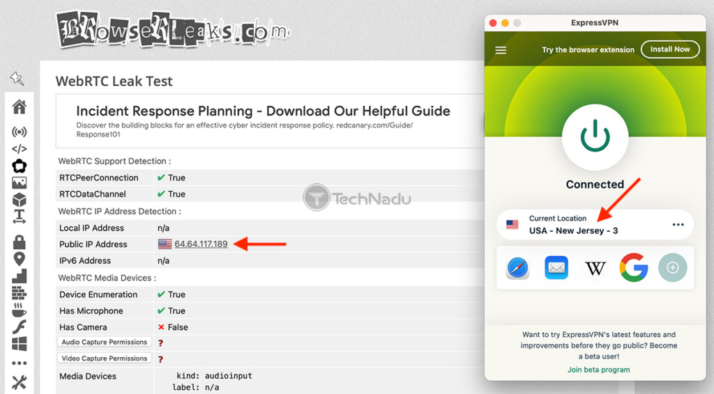 Checking for WebRTC Leaks in a VPN Tunnel