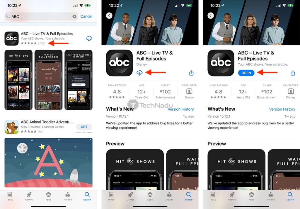 Downloading ABC App on iPhone