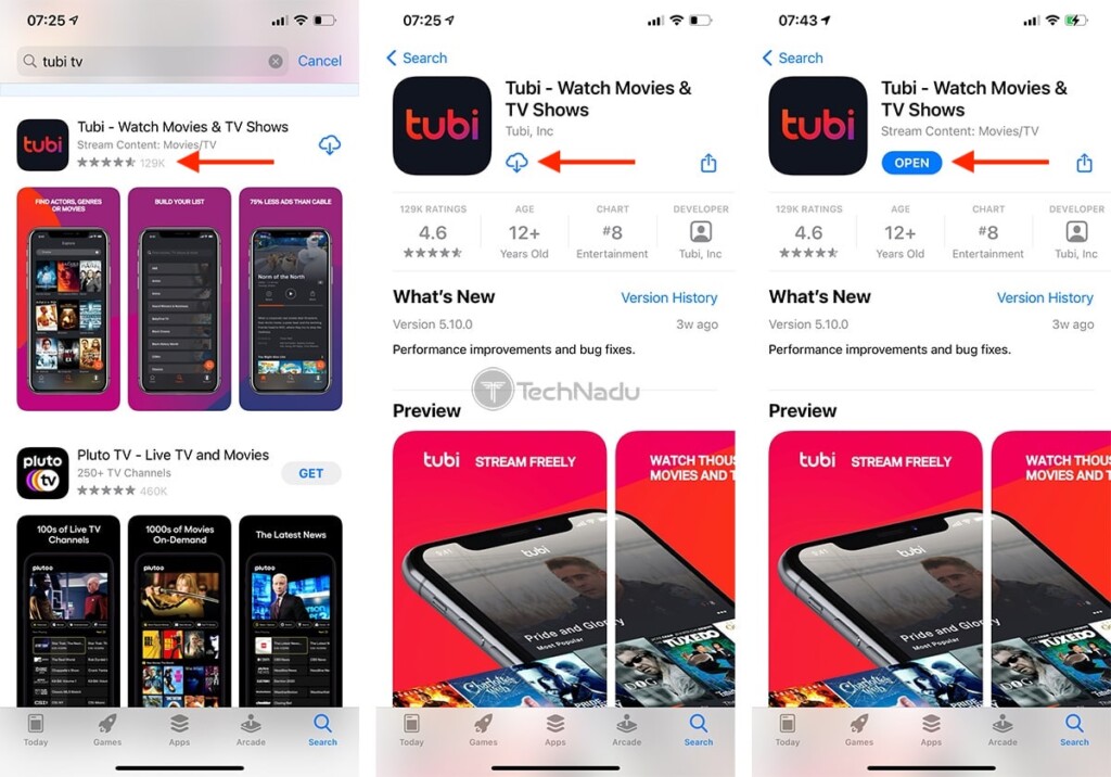 Downloading Tubi TV from iOS App Store