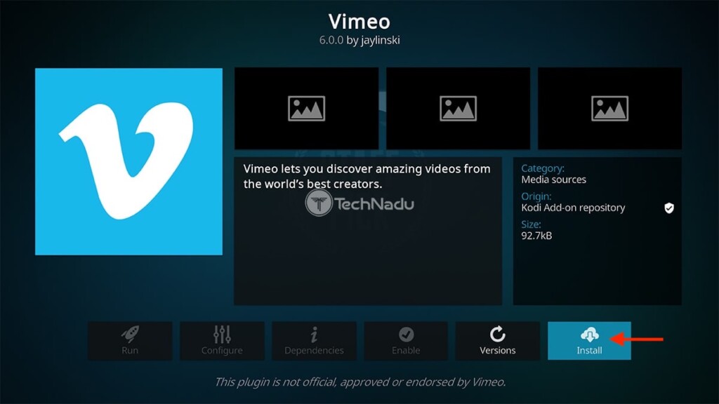 Install Button for Vimeo Kodi Addon