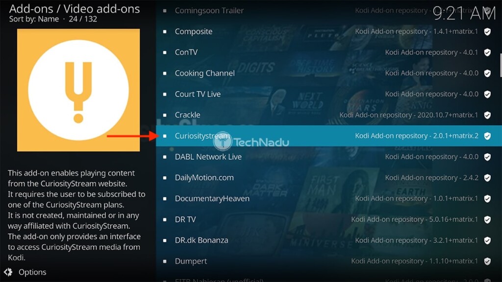 Locating CuriosityStream Addon in Kodi Repository