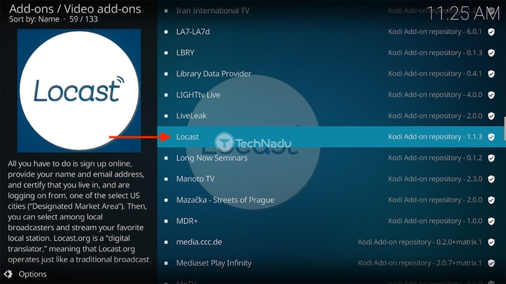 Locating Locast in Kodi's Official Repository