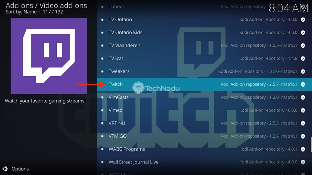 Navigating to Twitch Kodi Addon in Kodis Repository