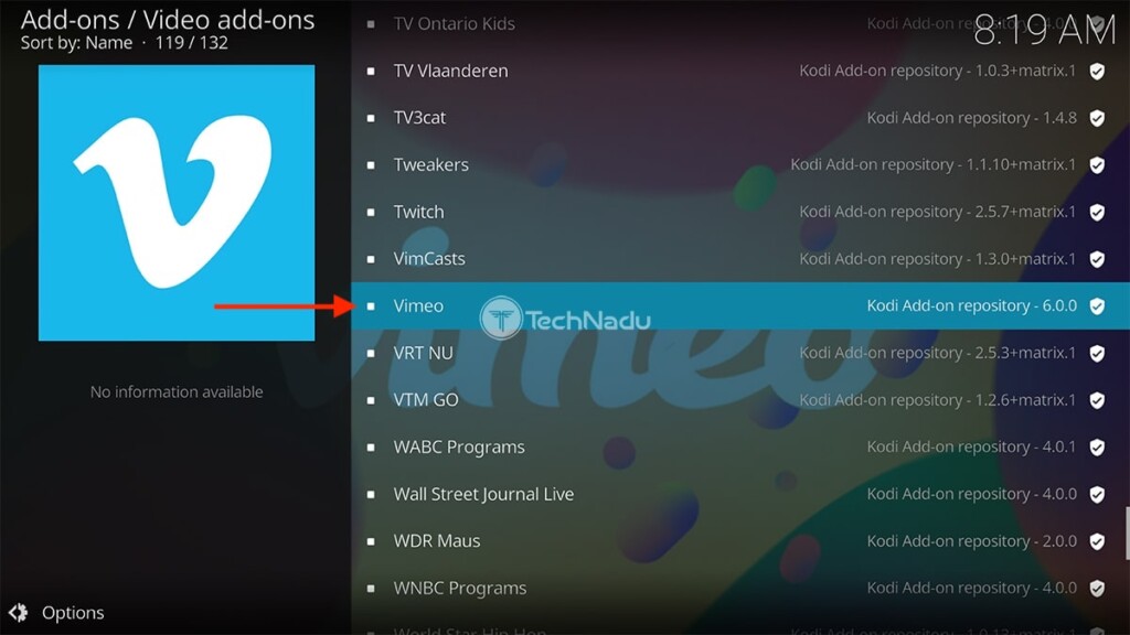 Navigating to Vimeo Kodi Addon via Kodi Official Repository