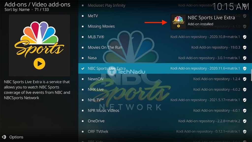 Notification Saying NBC Sports Live Extra Kodi Addon Installed