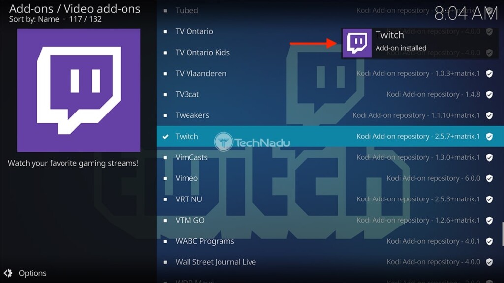 Notification about Installling Twitch on Kodi