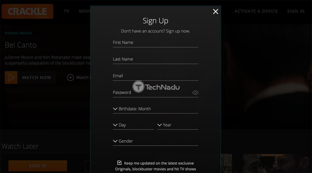 Registering for a New Account on Crackle