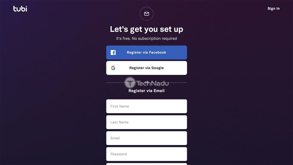 Registering for a New Tubi TV Account