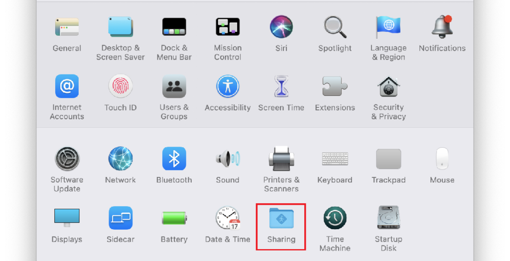 sharing option in system preferences on macos