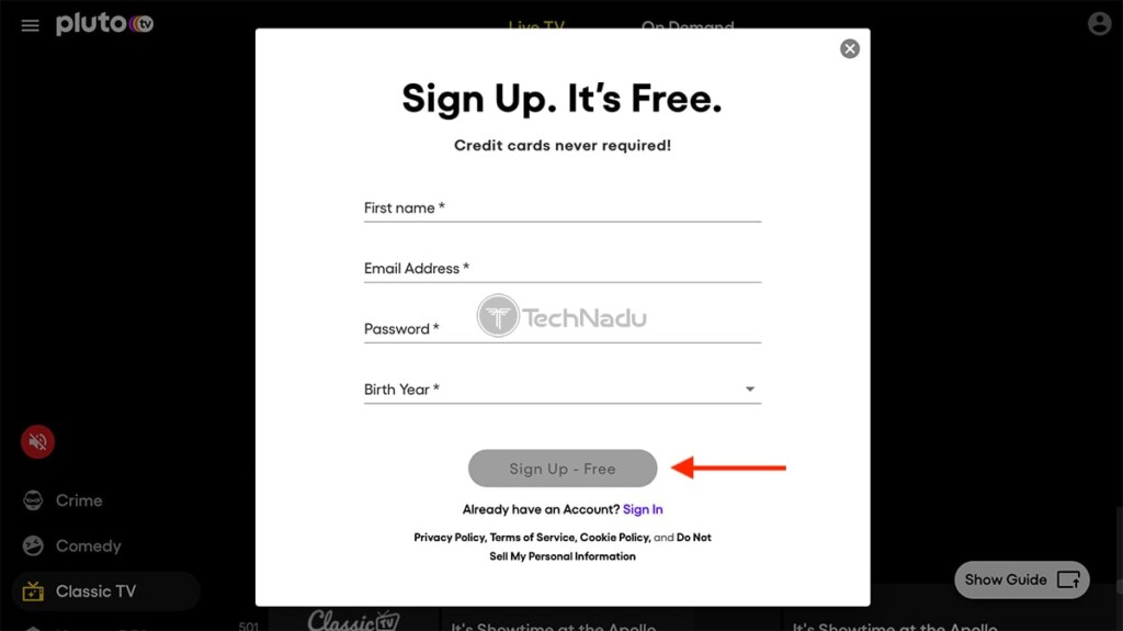 Signing Up for Pluto TV