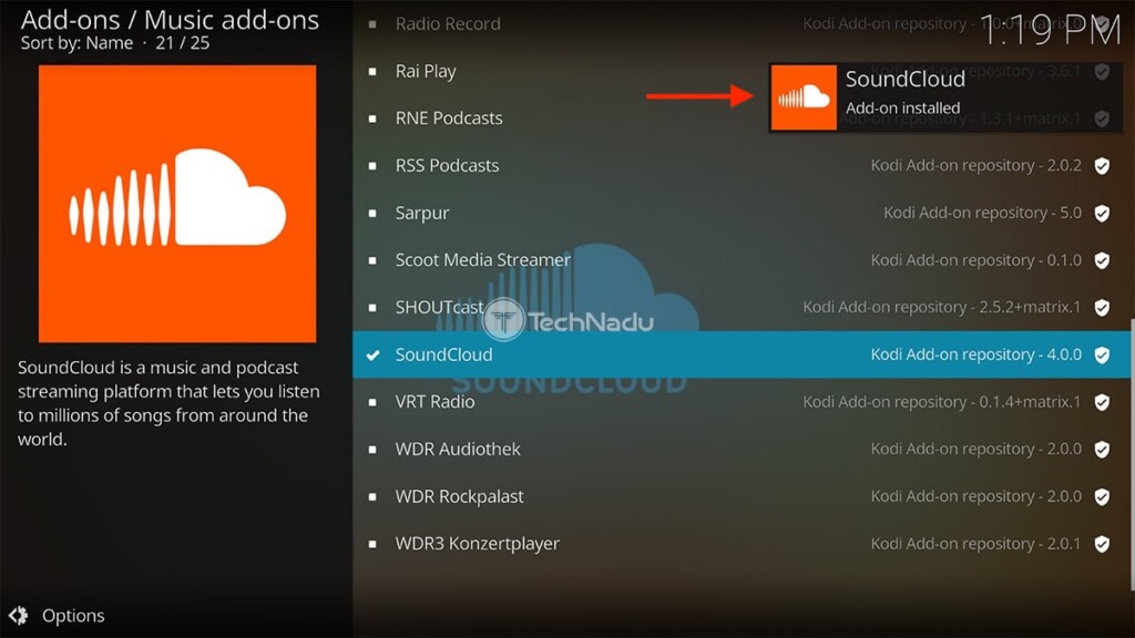 SoundCloud Kodi Addon Installed Notification