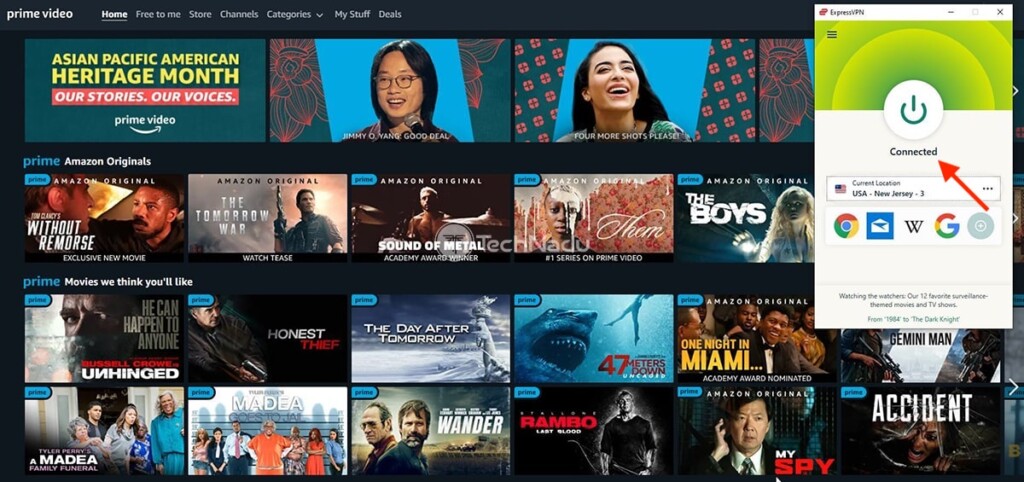 Watching Amazon Prime Video Outside US via ExpressVPN on Windows
