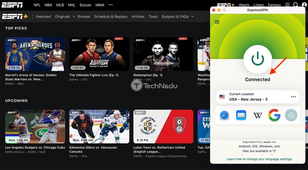 Watching ESPN Plus Outside US Using ExpressVPN