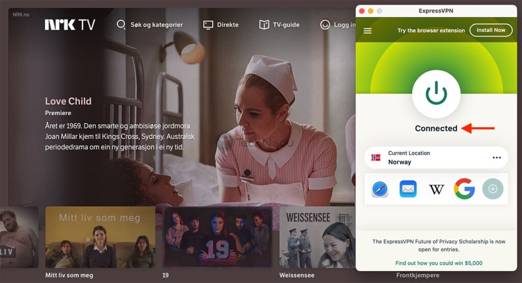 Watching NRK TV Outside Norway via Web Browser and ExpressVPN