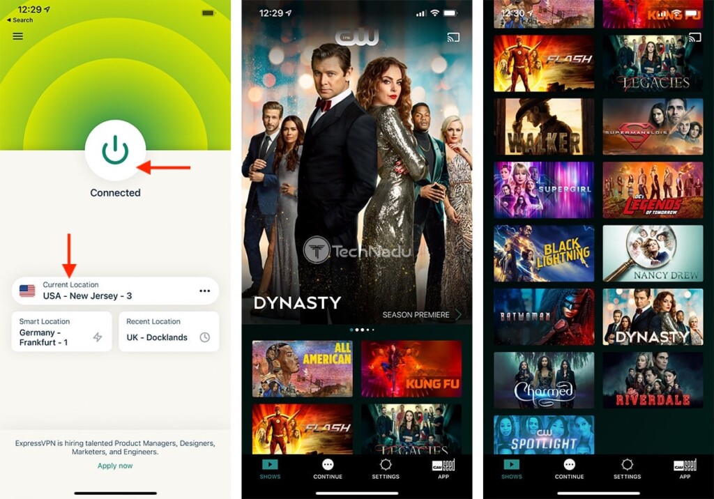 Watching The CW Outside the US on iPhone via ExpressVPN