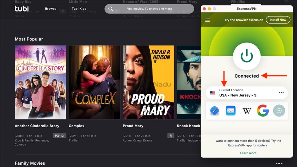 Watching Tubi TV Outside the US via ExpressVPN on a Web Browser