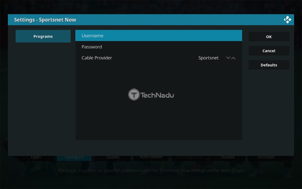 Adding Sportsnet Now Credentials fo Its Kodi Addon