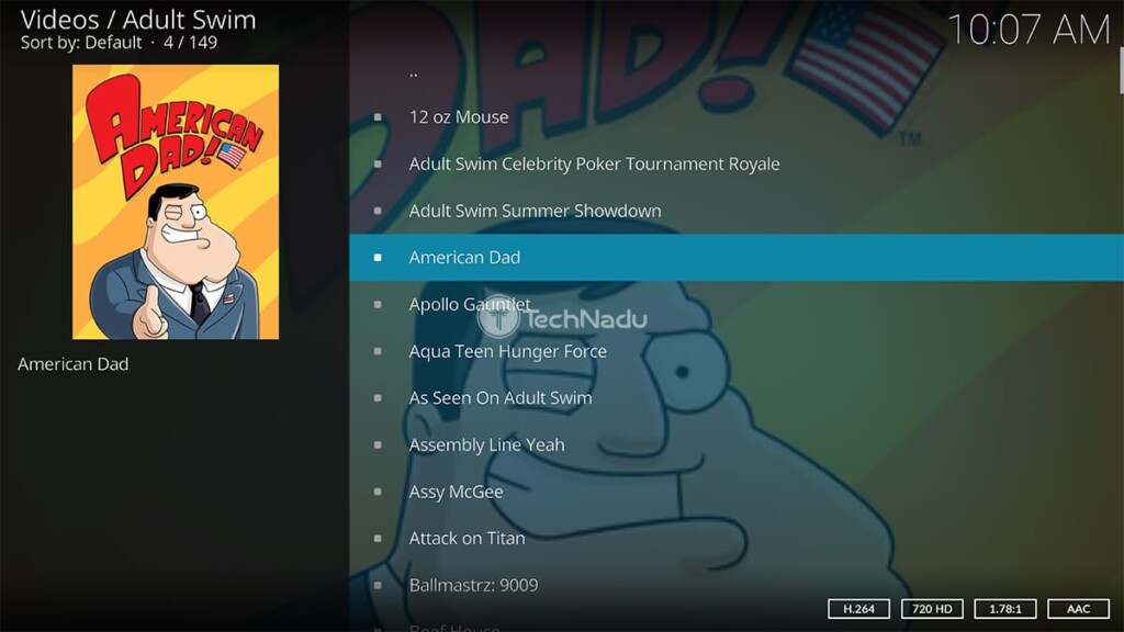 Adult Swim Kodi Addon Home Screen