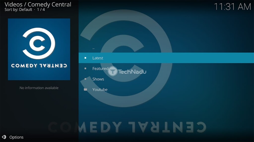 Comedy Central Kodi Addon Home Screen