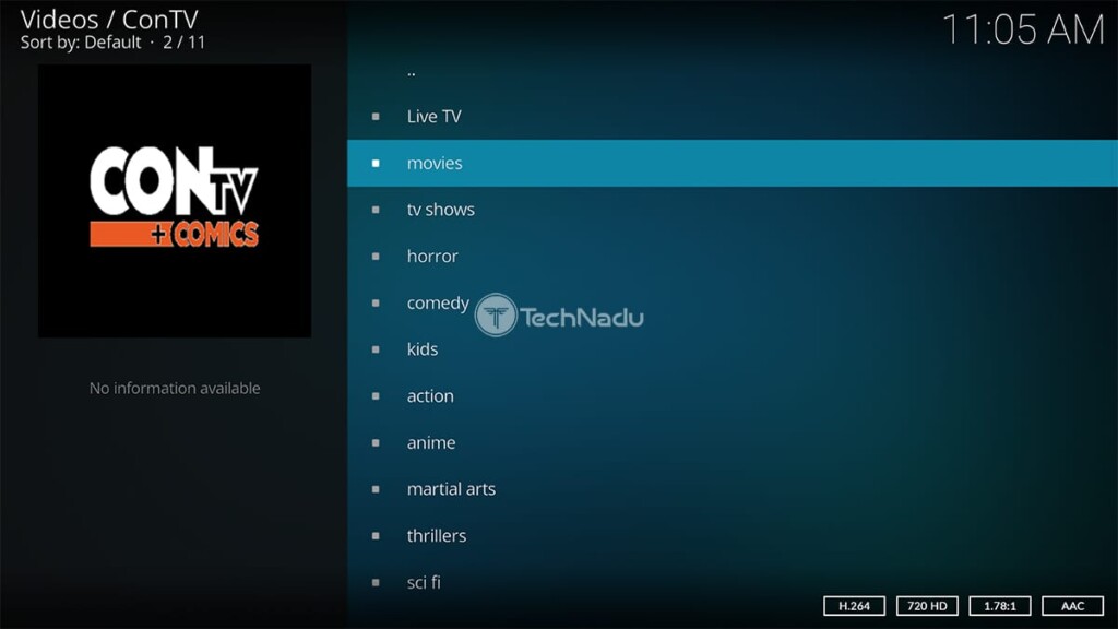 ConTV Kodi Addon Home Screen