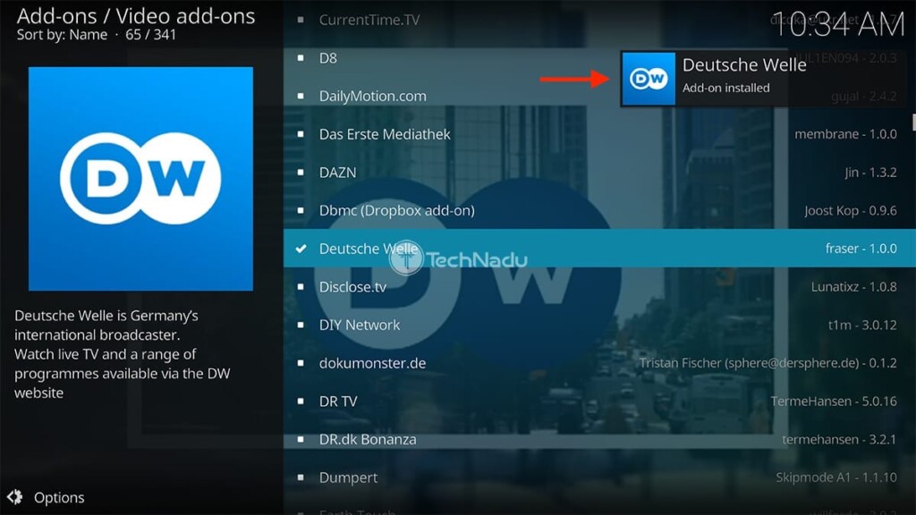 Deutsche Welle Installed on Kodi Notification