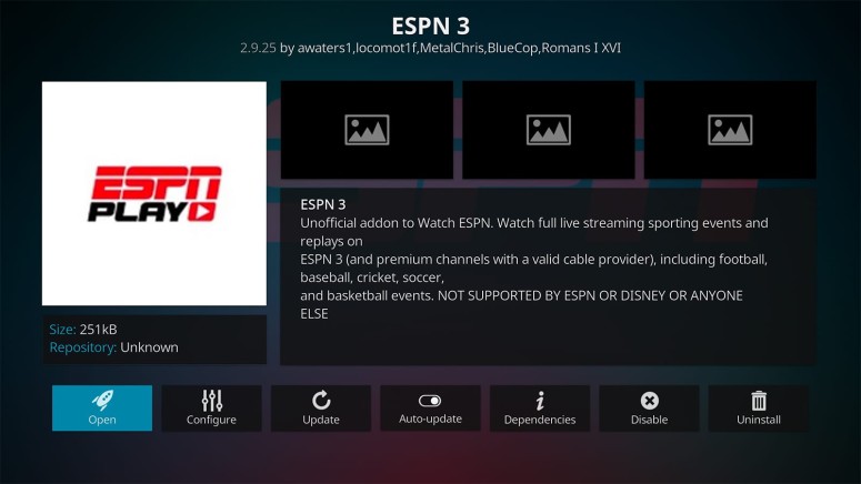 ESPN 3 Kodi Addon