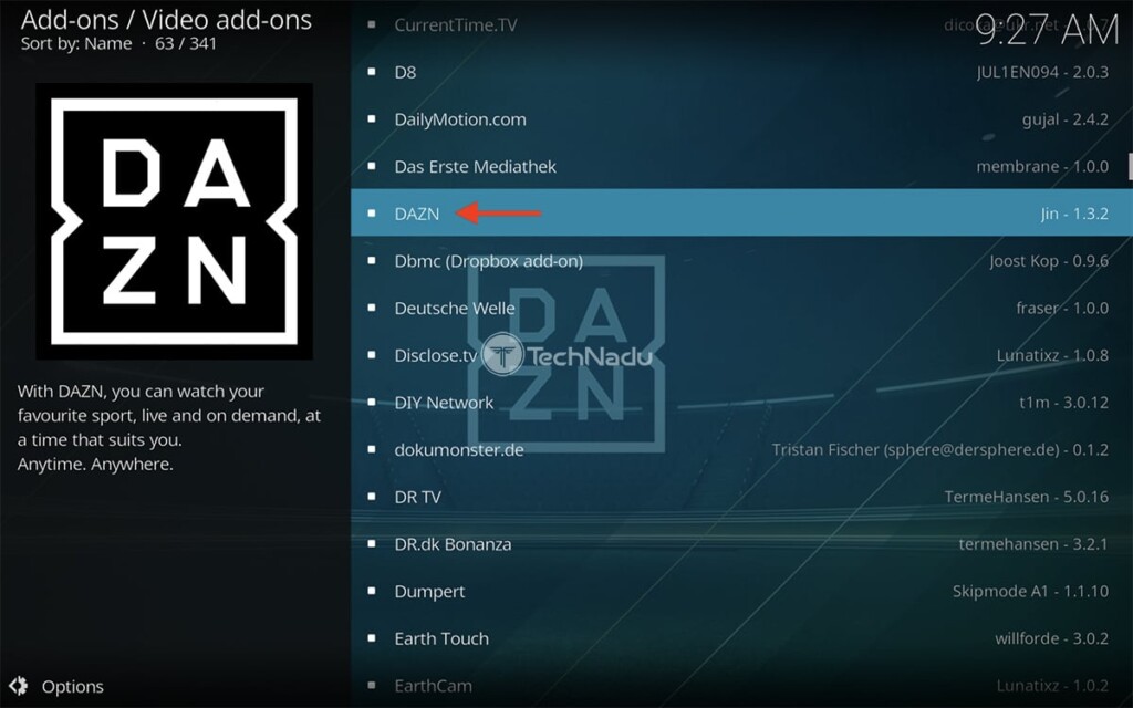 Finding DAZN in Kodi Official Repository