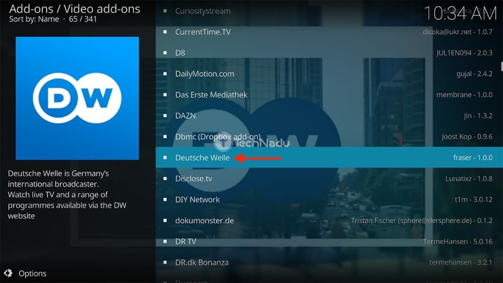 Finding Deutsche Welle in Kodi Official Repository