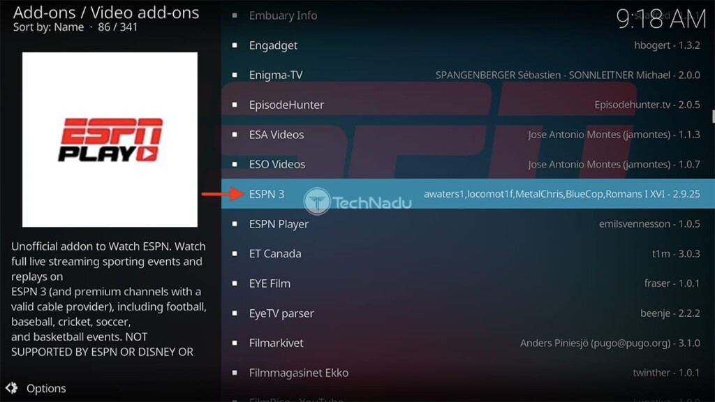 Finding ESPN 3 in Kodi Official Repository
