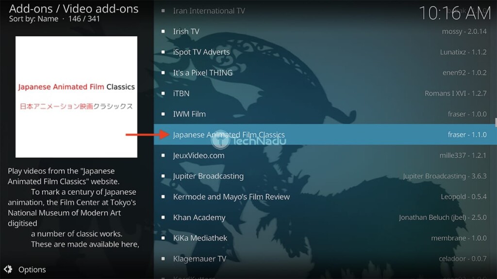 Finding Japanese Animated FIlm Classics Addon in Kodi Repository