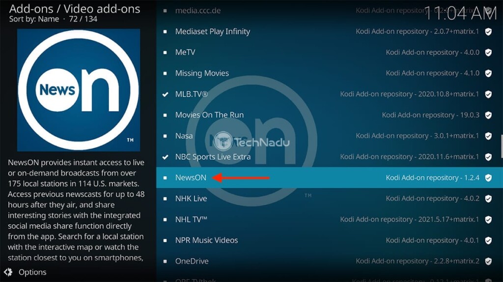 Finding NewsON in Kodi Official Repository