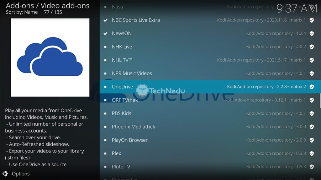 Finding OneDrive for Kodi in Official Repository