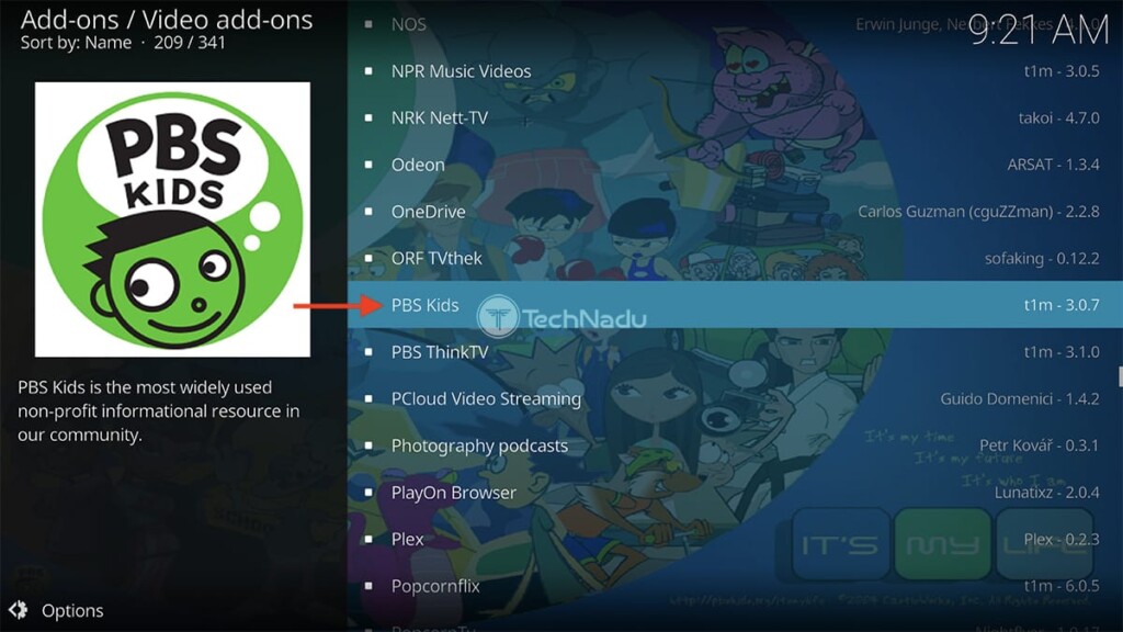 Finding PBS Kids in Kodi Official Repository