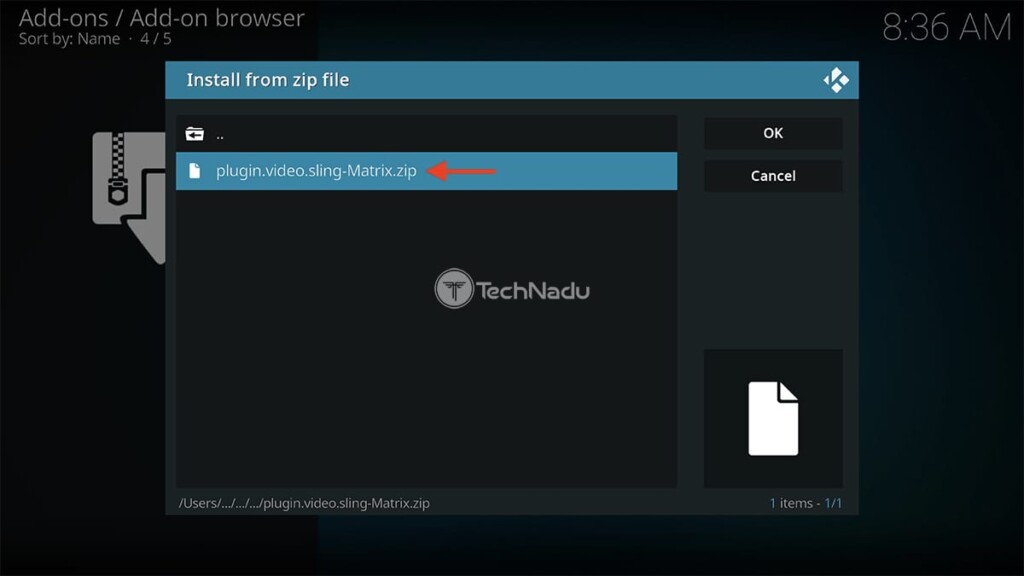 Finding Sling ZIP File on Kodi