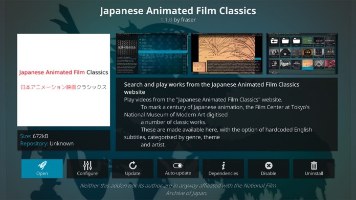 Japanese Animated Film Classics Kodi Addon