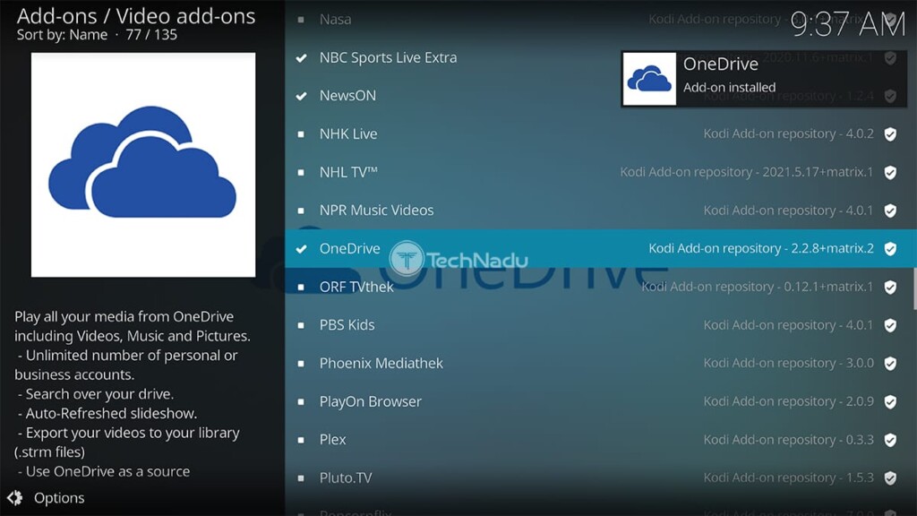 Kodi Notification That OneDrive is Installed