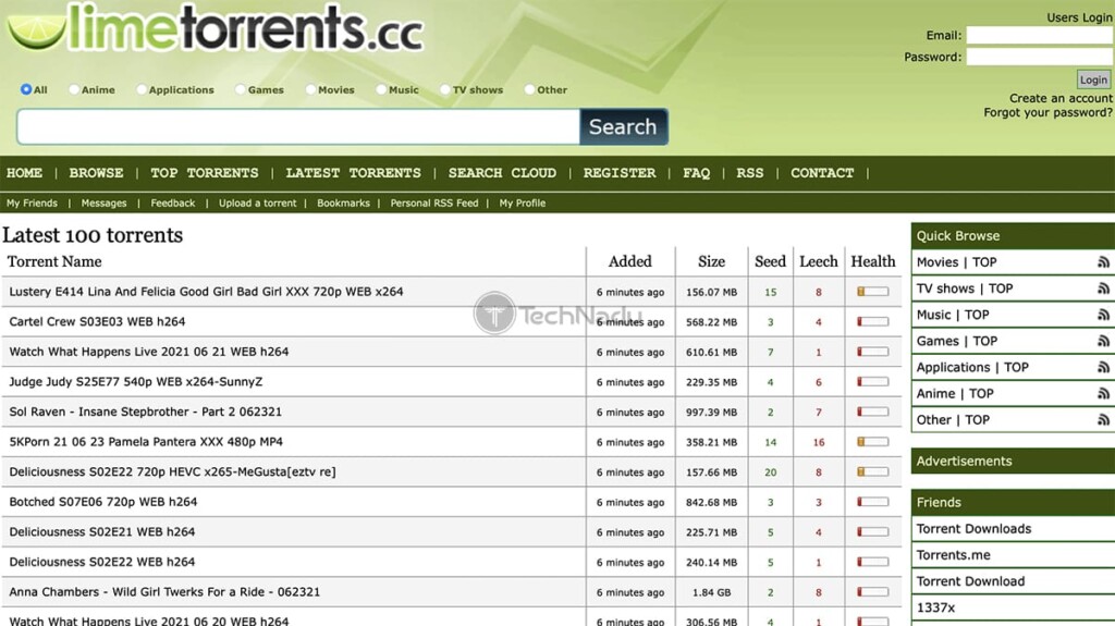 LimeTorrents Home Page