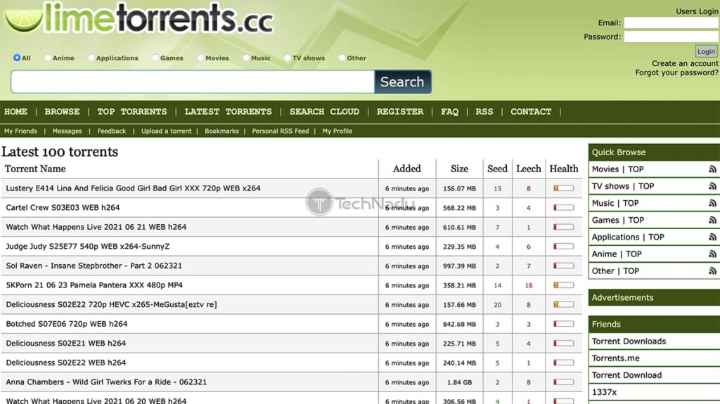 Page d'accueil Limetorrent