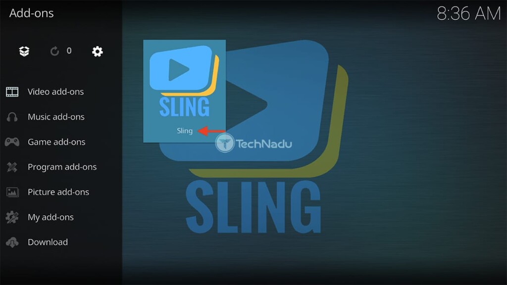 Locating Sling in Kodi After Installing It